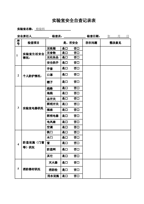 实验室安全自查记录表