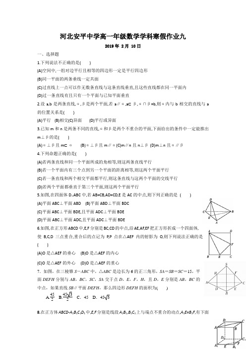 河北省安平县安平中学高一数学寒假作业9(实验班)