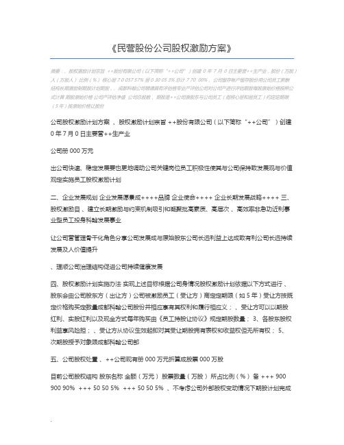 民营股份公司股权激励方案