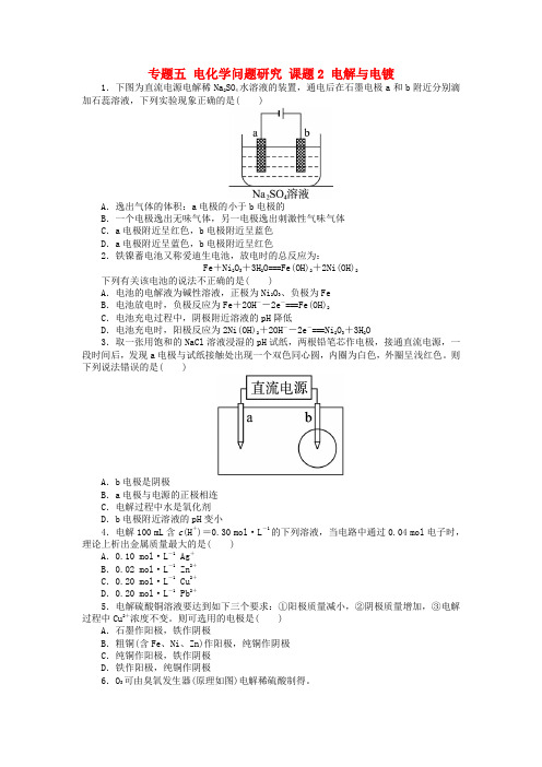高中化学专题五电化学问题研究课题2电解与电镀作业苏教版选修620171027228.doc