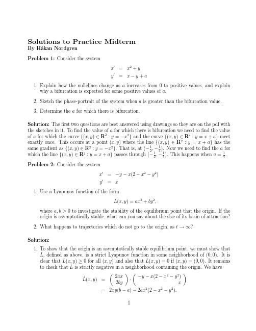 ODE Solutions to Practice Midterm
