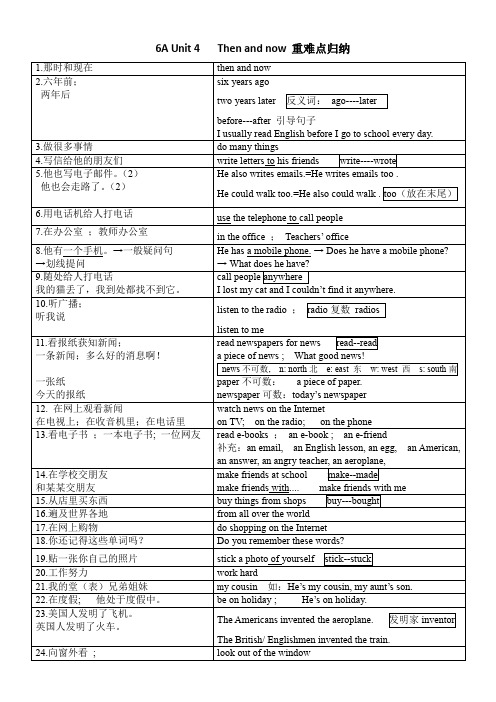 牛津译林版六年级上册英语 Unit4 Then and now知识点