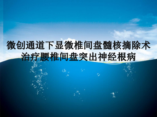 微创通道下显微椎间盘髓核摘除术治疗腰椎间盘突出神经根病PPT课件