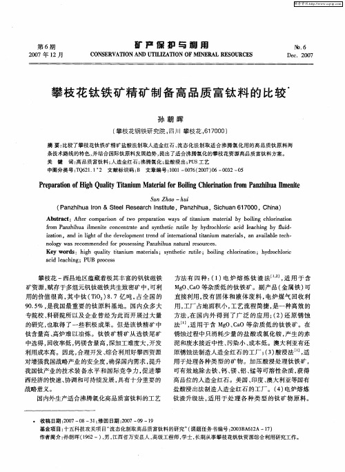 攀枝花钛铁矿精矿制备高品质富钛料的比较
