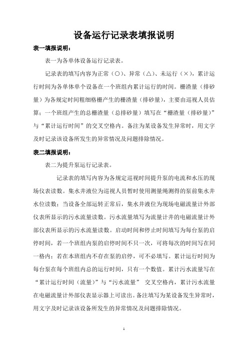 设备运行记录表填报说明