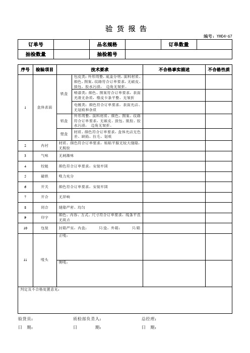 销售出口商品验货报告单