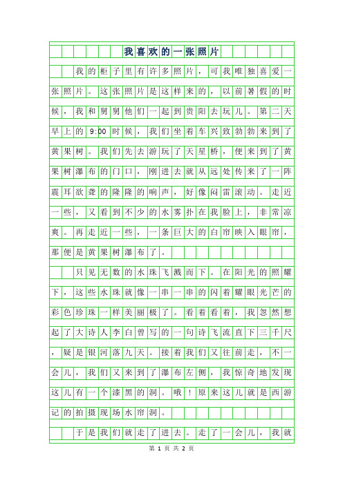 2019年四年级优秀作文-我喜欢的一张照片作文