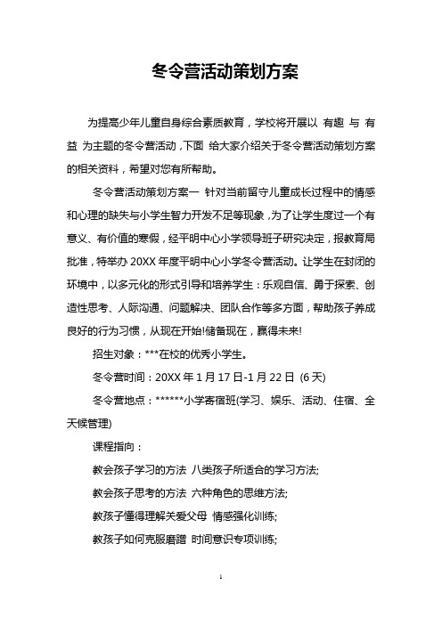 冬令营活动策划方案