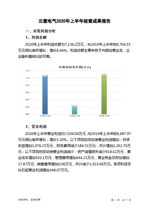云意电气2020年上半年经营成果报告