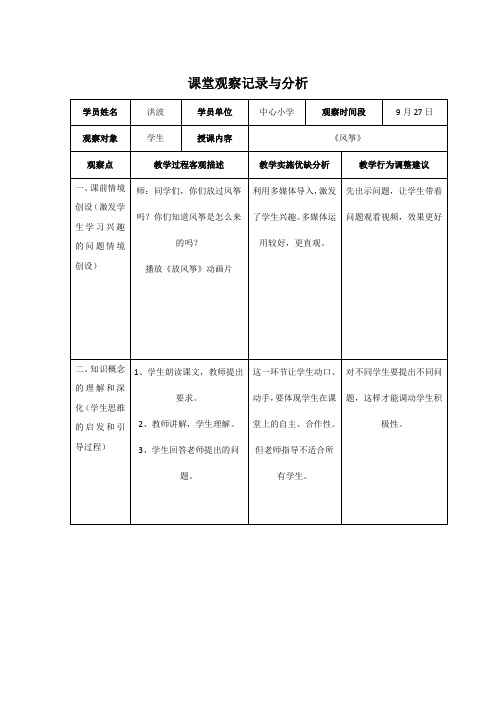 课堂观察记录与分析(作业模版)(8)崔