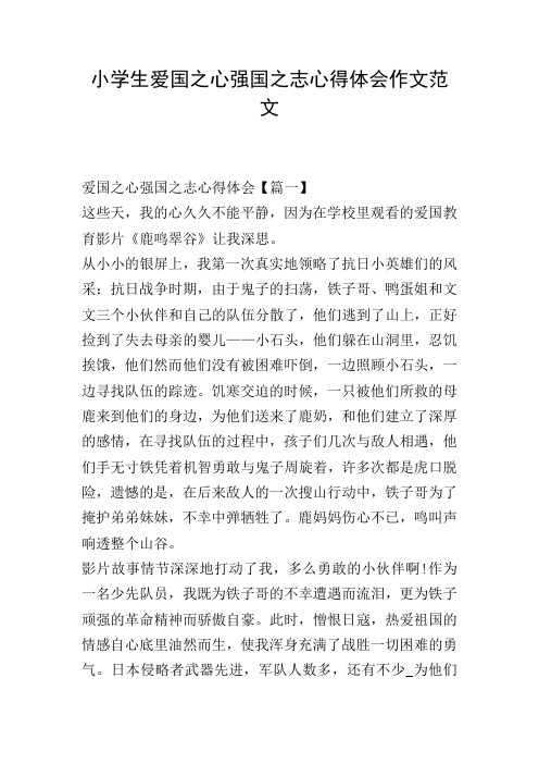 小学生爱国之心强国之志心得体会作文范文
