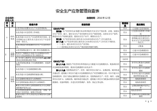 安全生产应急管理自查表