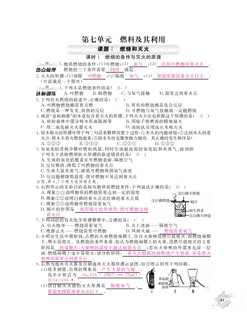 九年级人教版化学作业本：第七单元 燃料及其利用含答案(PDF版)