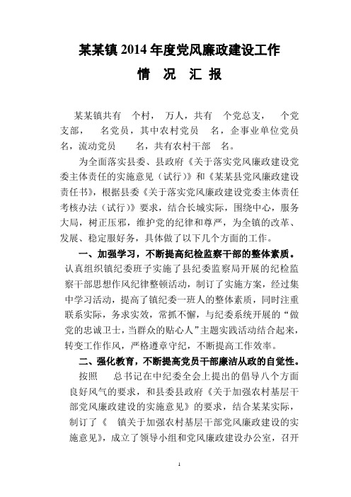 2013年度镇党风廉政建设工作情况汇报