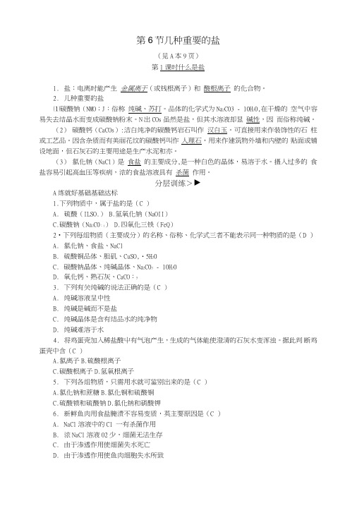 九年级科学上册第1章物质及其变化第6节几种重要的盐第1课时什么是盐练习新版浙教版.doc