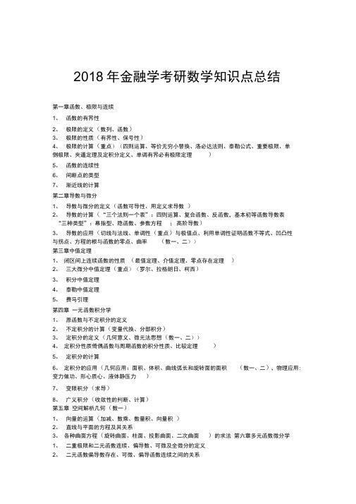 金融学考研数学知识点总结
