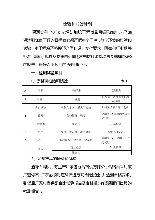 检验和试验计划确定版范文