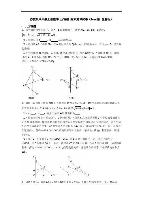 苏教版八年级上册数学 压轴题 期末复习试卷(Word版 含解析)