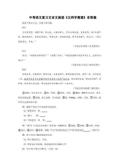 中考语文复习文言文阅读《王沔字楚望》含答案