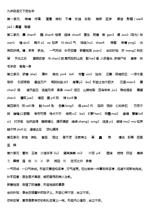九年级语文下册生字