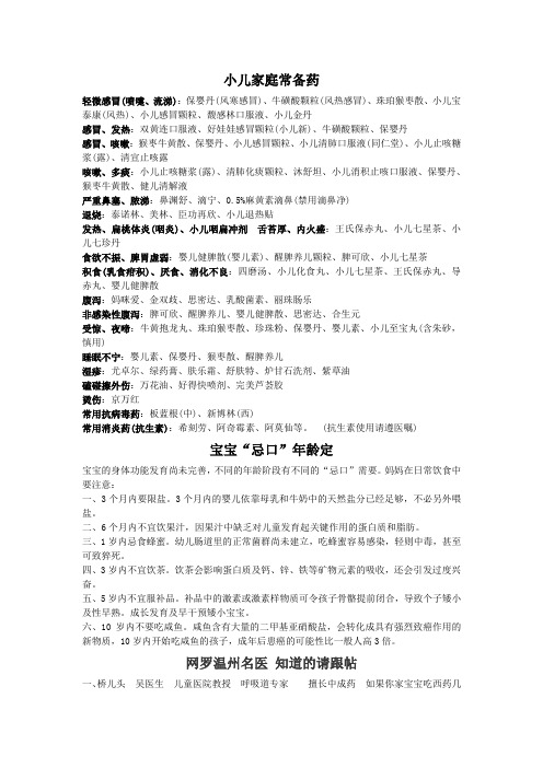 小儿家庭常备药