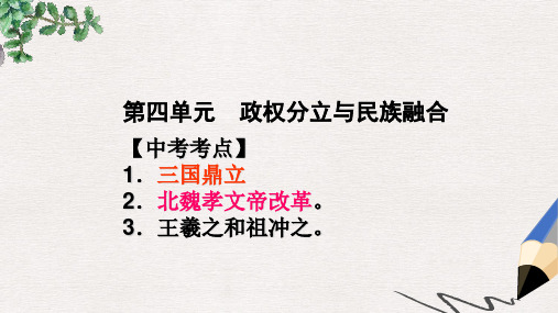 中考历史 中国古代史 第四单元 政权分立与民族融合复习课件