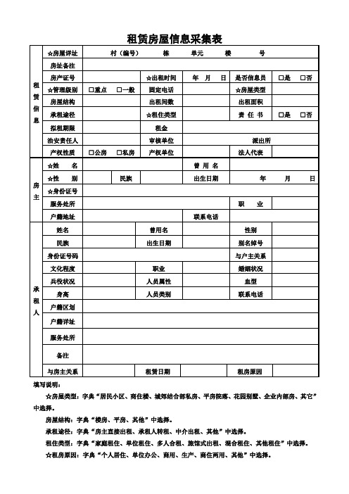公安机关基层派出所出具租赁房屋信息采集表模板