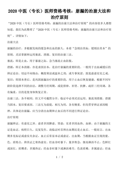 2020中医(专长)医师资格考核：崩漏的治崩大法和治疗原则