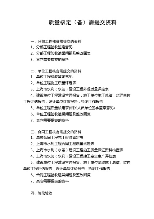 质量核定备需提交资料