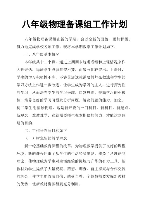 八年级物理备课组工作计划
