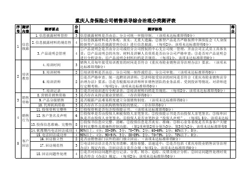 重庆人身保险公司销售误导综合治理分类测评表xls