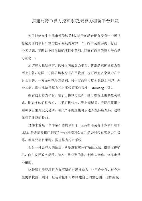 搭建比特币算力挖矿系统,云算力租赁平台开发