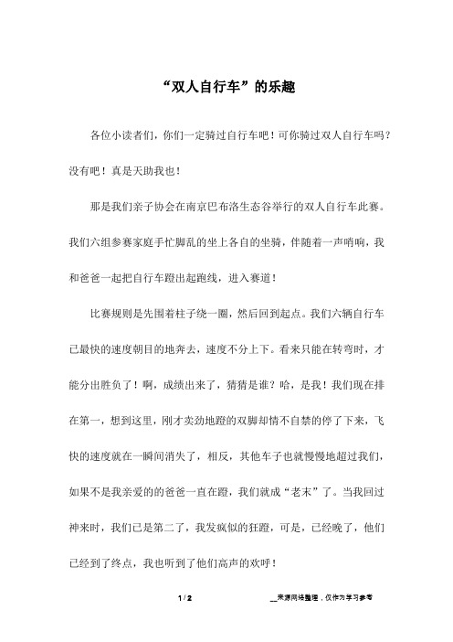 “双人自行车”的乐趣