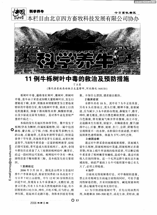 11例牛栎树叶中毒的救治及预防措施