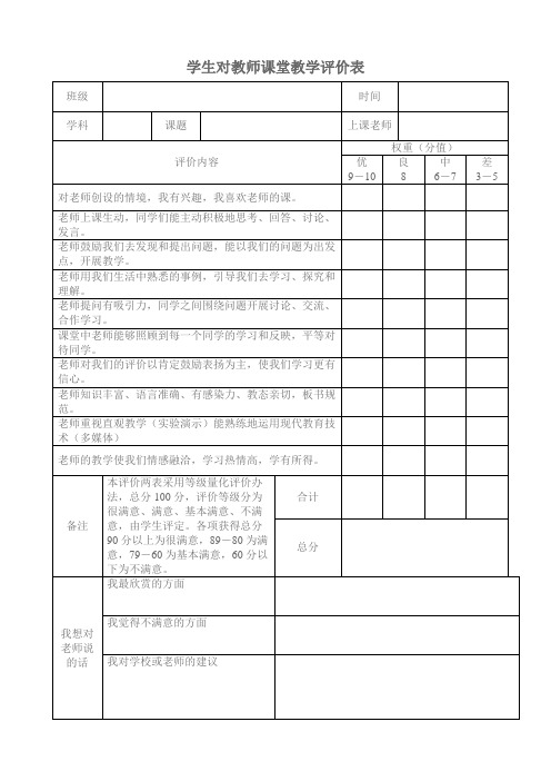 教师课堂教学效果的评分表(标准版)