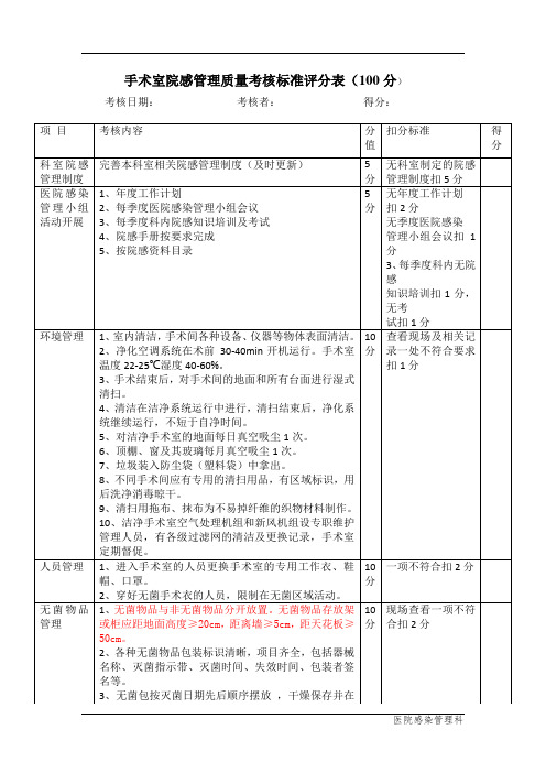 手术室院感管理质量考核标准评分表 Microsoft Word 文档(1)