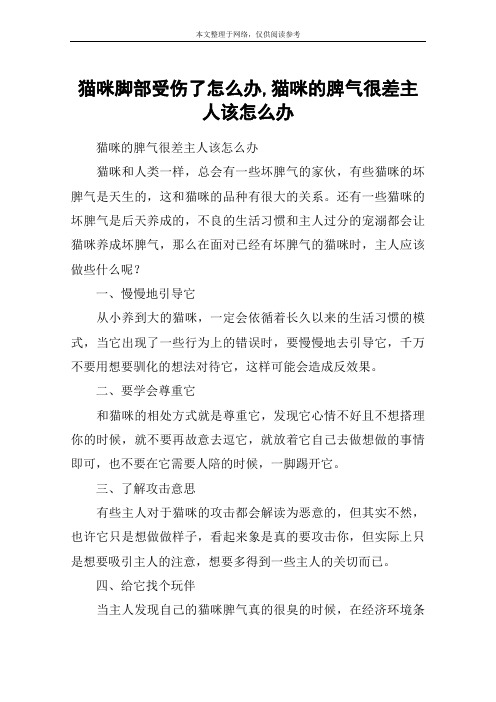 猫咪脚部受伤了怎么办,猫咪的脾气很差主人该怎么办