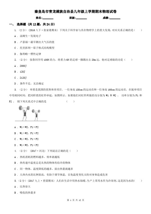秦皇岛市青龙满族自治县九年级上学期期末物理试卷