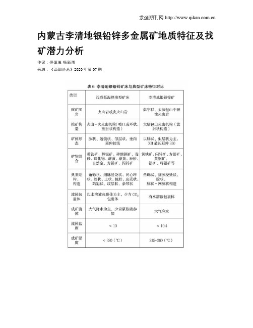 内蒙古李清地银铅锌多金属矿地质特征及找矿潜力分析