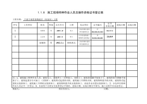 特殊工种汇总表