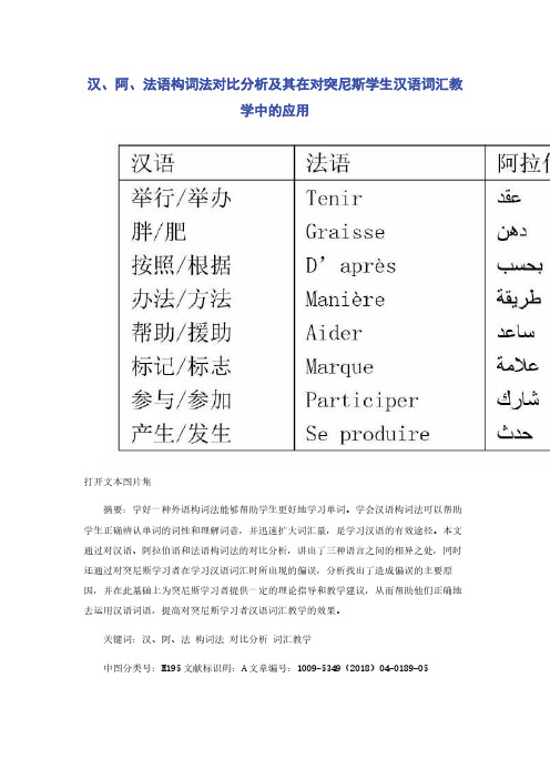汉阿法语构词法对比分析及其在对突尼斯学生汉语词汇教学中的应用