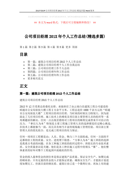 2018-2019-公司项目经理201X年个人工作总结(精选多篇)word版本 (13页)