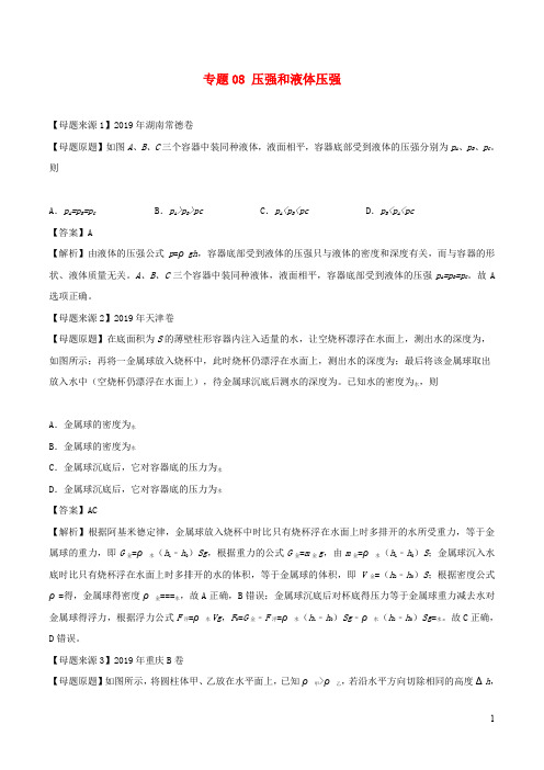 中考物理母题题源系列专题08压强和液体压强含解析