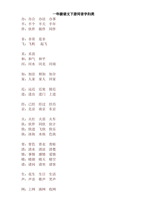 部编版一年级语文下册 同音字归类【最新】