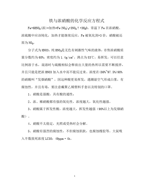 铁与浓硝酸的化学反应方程式