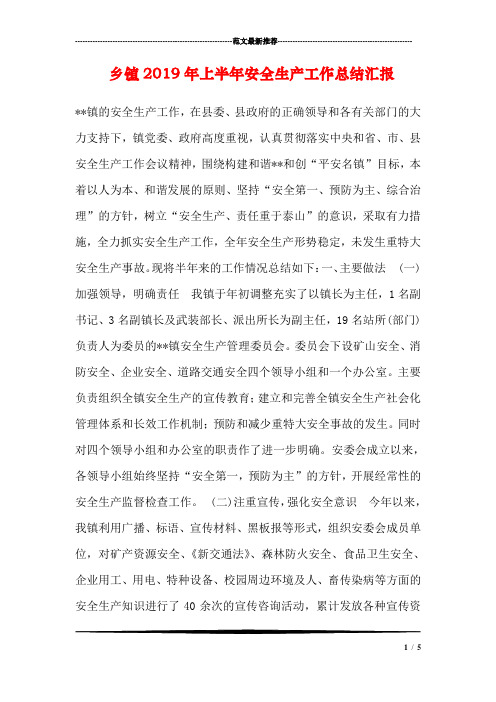 乡镇2019年上半年安全生产工作总结汇报