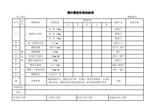 墩柱模板验收安全施工表最终版