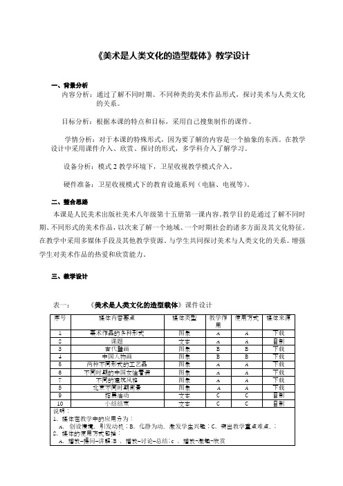 《美术是人类文化的造型载体》教学设计