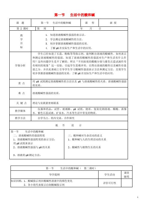 颍泉区某中学九年级化学全册 第五单元 常见的酸和碱 5.1 生活中的酸和碱教案1 鲁教版