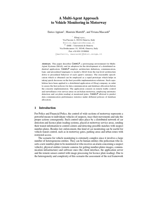 A Multi-Agent Approach to Vehicle Monitoring in Motorway